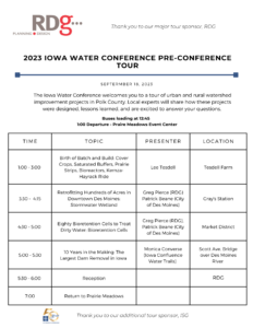 2023 Iowa Water Conference Pre-Conference Tour Schedule