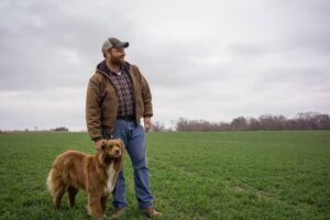 Wade Dooley on his farm near Albion